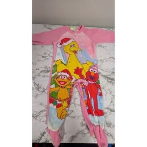 Vintage Sesame Street Big Bird Elmo Oscar Fleece Footed Pajamas Size 3T Pink